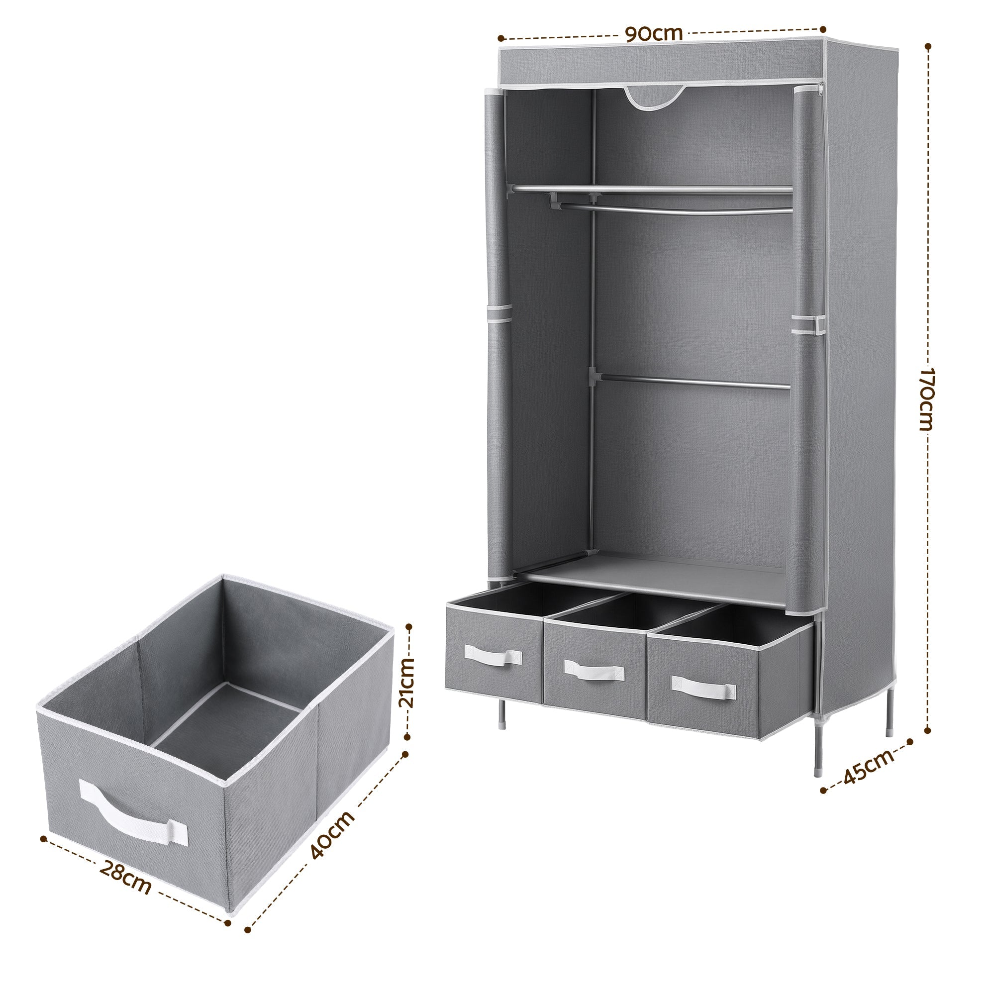 Large Portable Clothes Closet Wardrobe with Tiebacks Grey - Home & Garden > Storage > Clothing & Wardrobe Storage - Rivercity House & Home Co. (ABN 18 642 972 209) - Affordable Modern Furniture Australia