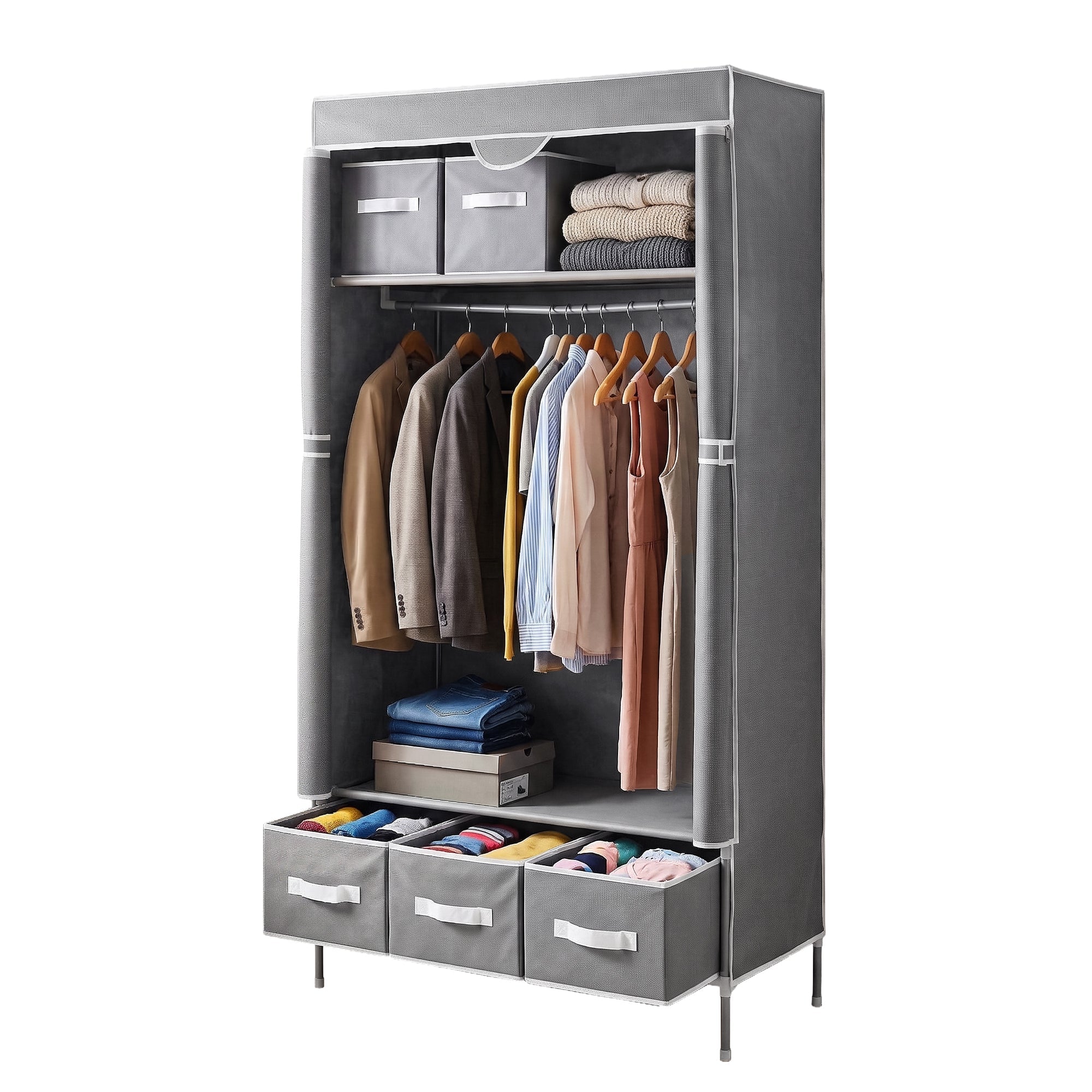 Large Portable Clothes Closet Wardrobe with Tiebacks Grey - Home & Garden > Storage > Clothing & Wardrobe Storage - Rivercity House & Home Co. (ABN 18 642 972 209) - Affordable Modern Furniture Australia