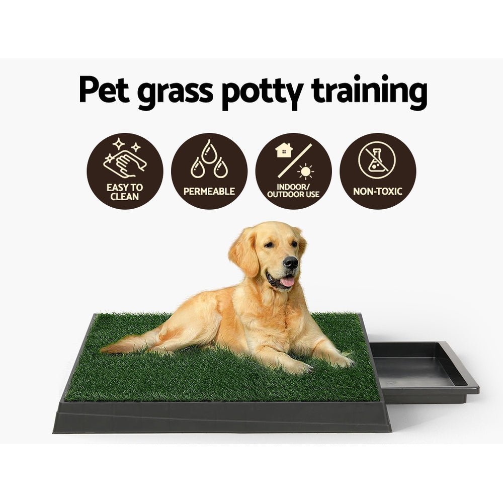Large Portable Dog Training Potty Pad with Tray and Grass Mats - Black Green - Pet Care > Dog Supplies > Dog Training Aids - Rivercity House & Home Co. (ABN 18 642 972 209) - Affordable Modern Furniture Australia