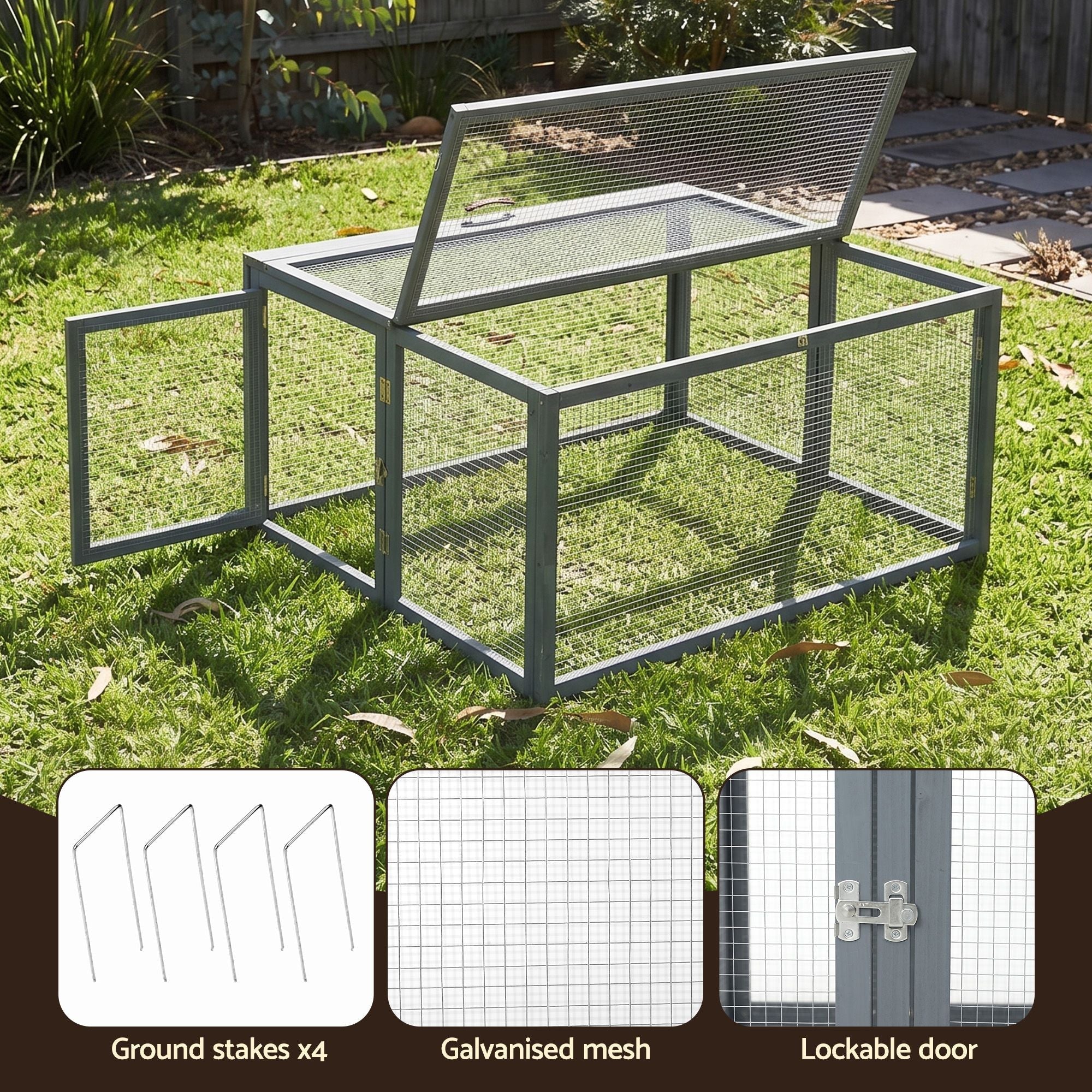 Large Portable Wooden Chicken Coop Rabbit Run Folding Hen House 110cm - Grey - Pet Care > Coops & Hutches > Small Animal Habitats & Cages - Rivercity House & Home Co. (ABN 18 642 972 209) - Affordable Modern Furniture Australia