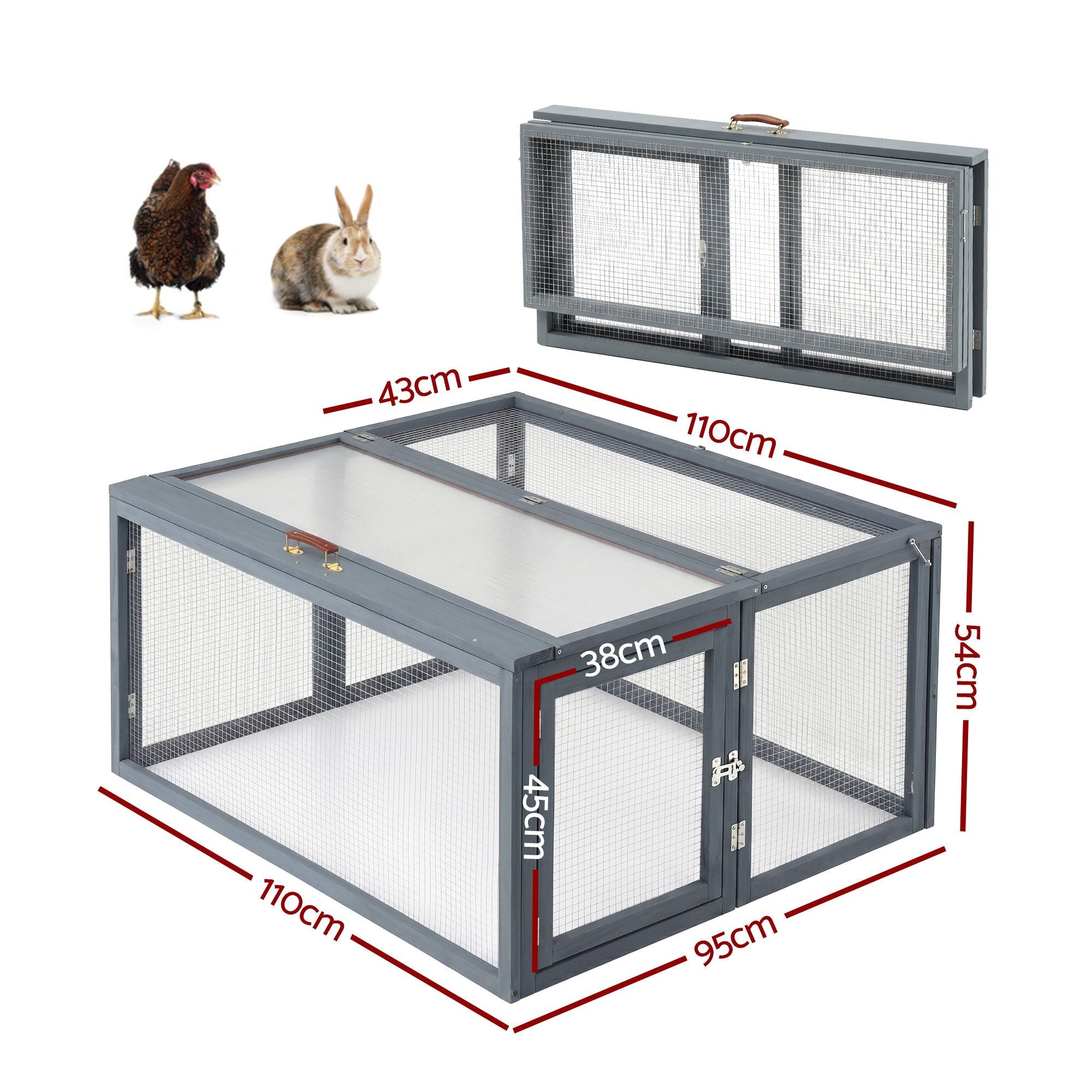 Large Portable Wooden Chicken Coop Rabbit Run Folding Hen House 110cm - Grey - Pet Care > Coops & Hutches > Small Animal Habitats & Cages - Rivercity House & Home Co. (ABN 18 642 972 209) - Affordable Modern Furniture Australia