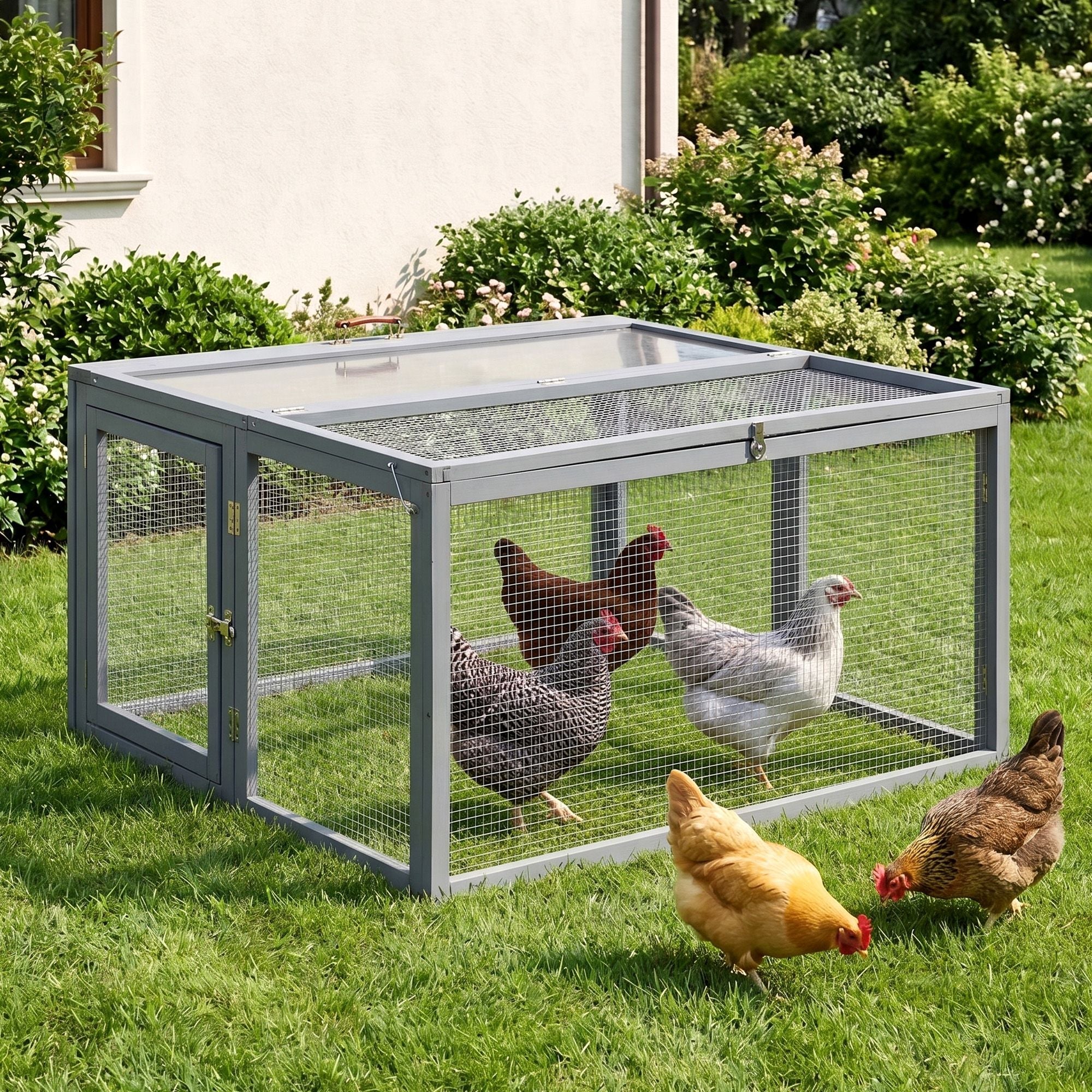 Large Portable Wooden Chicken Coop Rabbit Run Folding Hen House 110cm - Grey - Pet Care > Coops & Hutches > Small Animal Habitats & Cages - Rivercity House & Home Co. (ABN 18 642 972 209) - Affordable Modern Furniture Australia