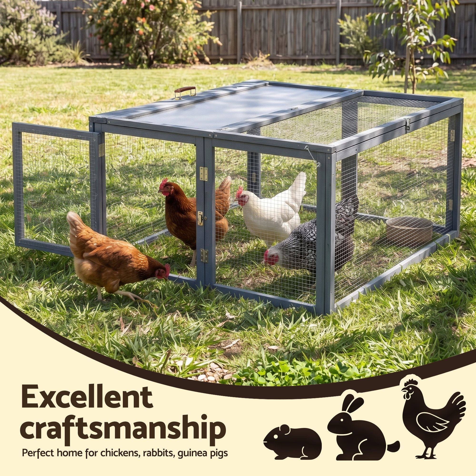Large Portable Wooden Chicken Coop Rabbit Run Folding Hen House 110cm - Grey - Pet Care > Coops & Hutches > Small Animal Habitats & Cages - Rivercity House & Home Co. (ABN 18 642 972 209) - Affordable Modern Furniture Australia