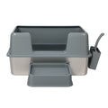 Large Stainless Steel Semi-Enclosed Cat Litter Box with Scoop - Grey