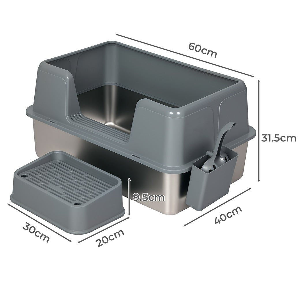 Large Stainless Steel Semi - Enclosed Cat Litter Box with Scoop - Grey - Rivercity House & Home Co. (ABN 18 642 972 209) - Affordable Modern Furniture Australia