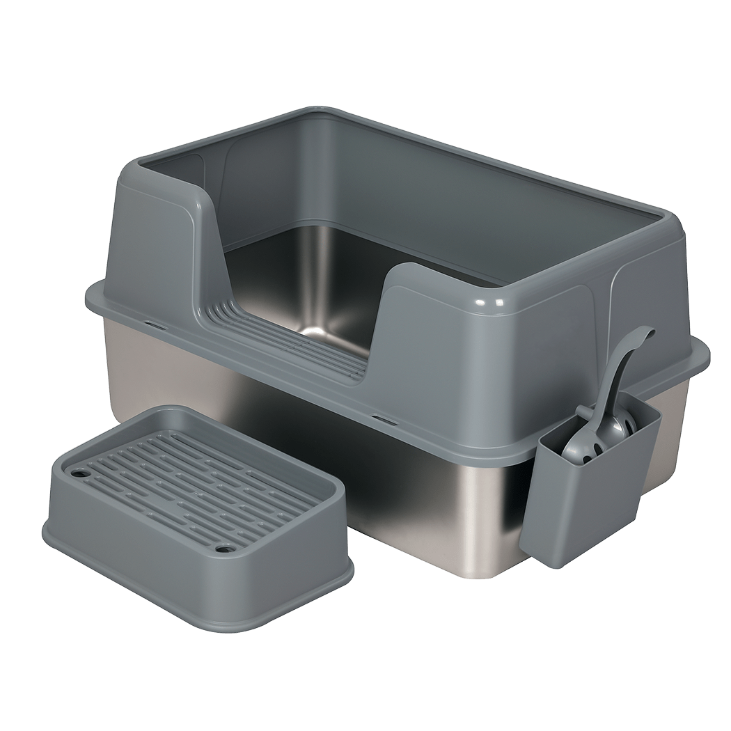 Large Stainless Steel Semi - Enclosed Cat Litter Box with Scoop - Grey - Rivercity House & Home Co. (ABN 18 642 972 209) - Affordable Modern Furniture Australia