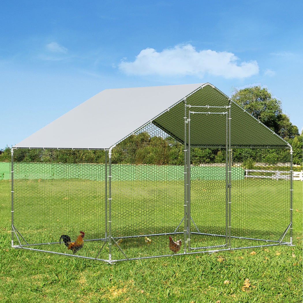 Large Walk - in Metal Chicken Coop Cage 200x300x194cm - Silver - Rivercity House & Home Co. (ABN 18 642 972 209) - Affordable Modern Furniture Australia