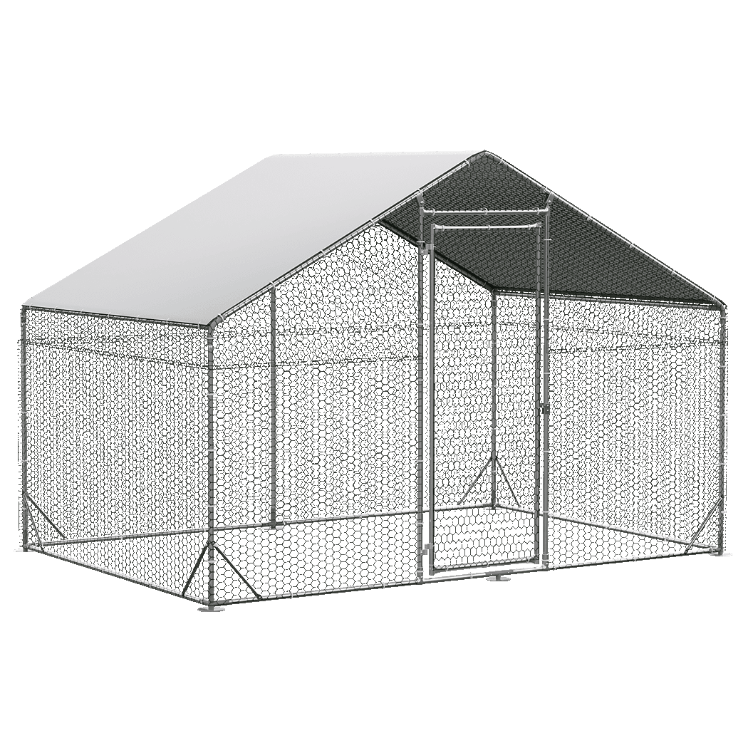 Large Walk - in Metal Chicken Coop Cage 200x300x194cm - Silver - Rivercity House & Home Co. (ABN 18 642 972 209) - Affordable Modern Furniture Australia