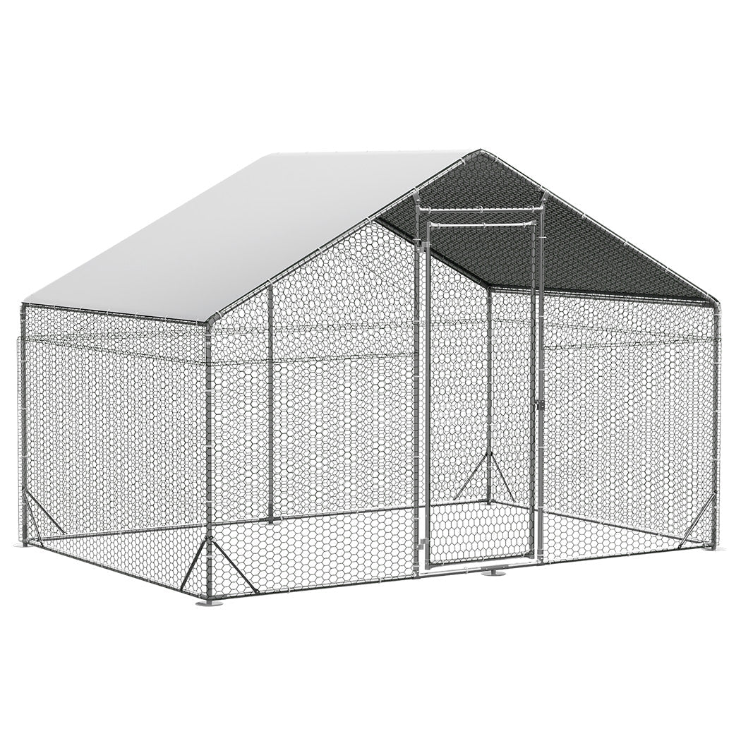 Large Walk - in Metal Chicken Coop Cage 200x300x194cm - Silver - Rivercity House & Home Co. (ABN 18 642 972 209) - Affordable Modern Furniture Australia