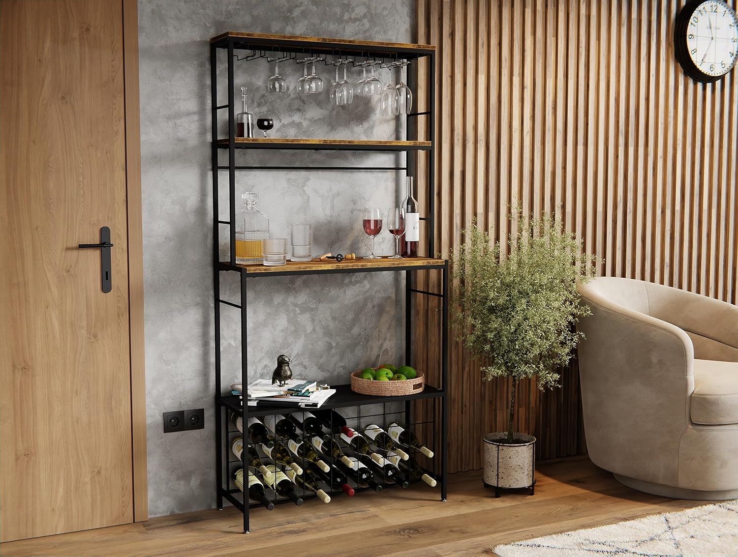 Large Wine Rack for 20 Bottles with Wood Countertop and Sturdy Metal Frame - Furniture > Dining > Wine Racks - Rivercity House & Home Co. (ABN 18 642 972 209) - Affordable Modern Furniture Australia