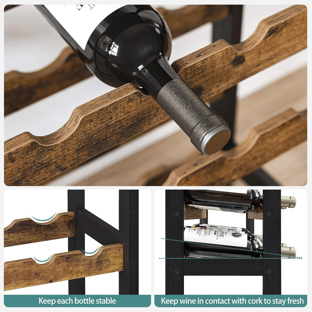 Large Wine Rack with Glass Holder, Metal Bottle Holder and Wood Countertop for Wine & Champagne Bottles - Furniture > Dining > Wine Racks - Rivercity House & Home Co. (ABN 18 642 972 209) - Affordable Modern Furniture Australia