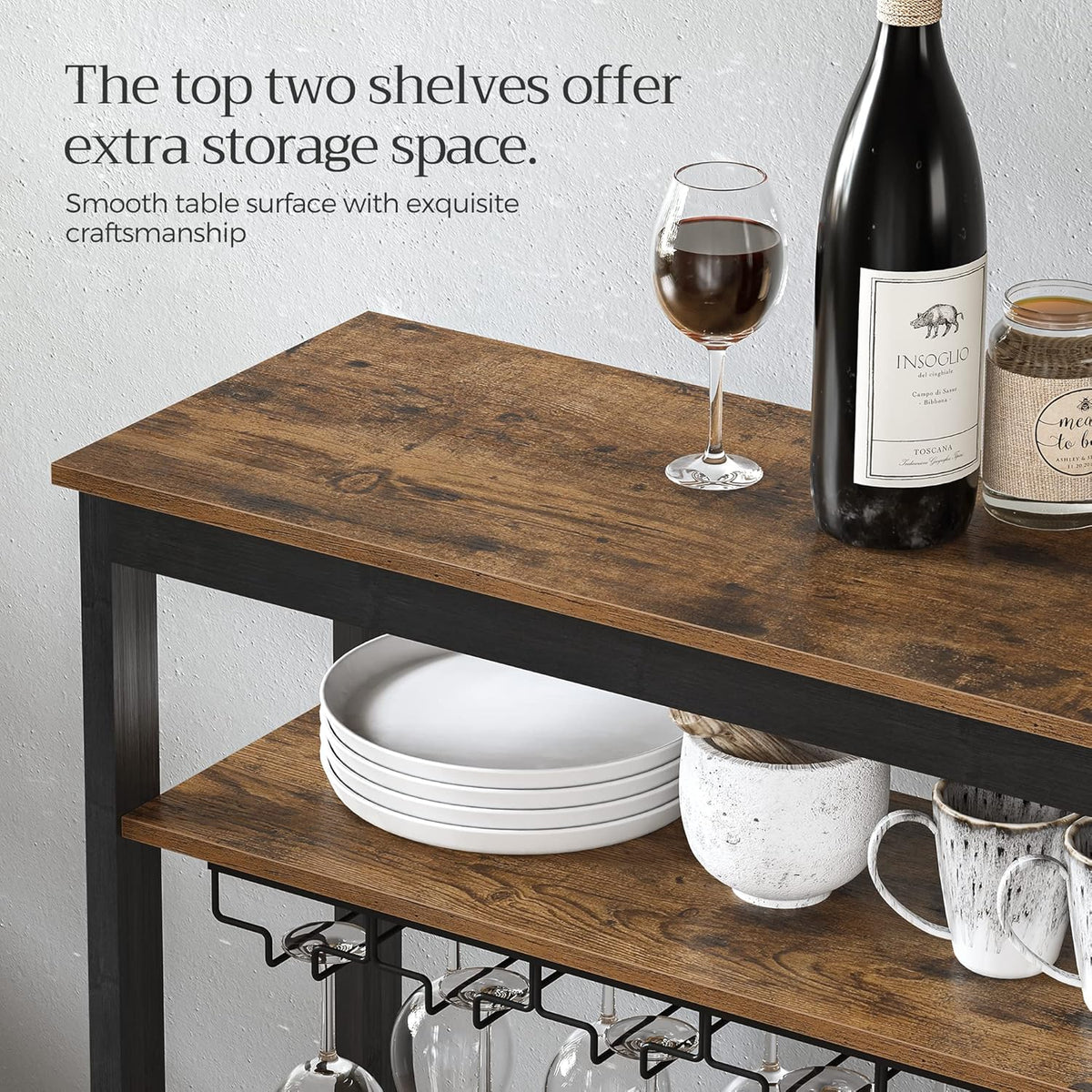 Large Wine Rack with Glass Holder, Metal Bottle Holder and Wood Countertop for Wine & Champagne Bottles - Furniture > Dining > Wine Racks - Rivercity House & Home Co. (ABN 18 642 972 209) - Affordable Modern Furniture Australia