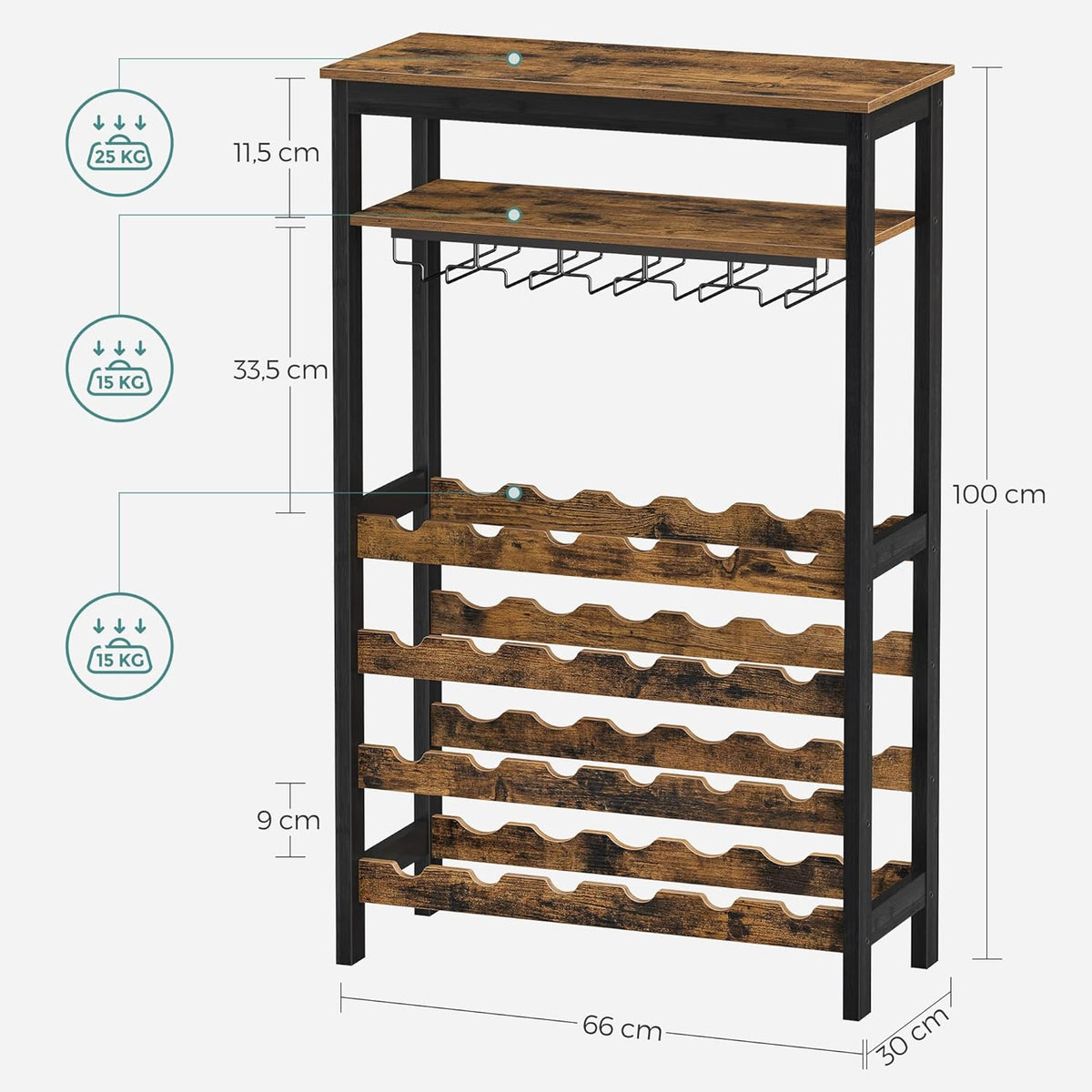 Large Wine Rack with Glass Holder, Metal Bottle Holder and Wood Countertop for Wine & Champagne Bottles - Furniture > Dining > Wine Racks - Rivercity House & Home Co. (ABN 18 642 972 209) - Affordable Modern Furniture Australia