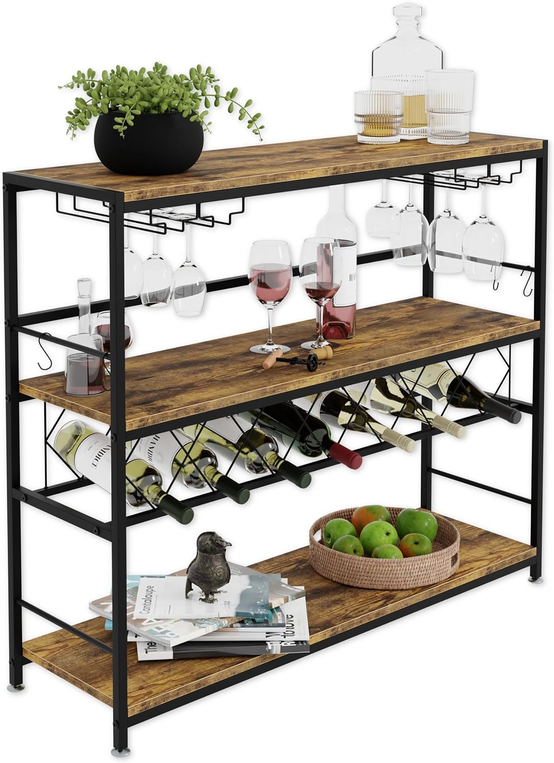 Large Wine Rack with Glass Holder, Metal Bottle Holder and Wood Countertop for Wine & Champagne - Furniture > Dining > Wine Racks - Rivercity House & Home Co. (ABN 18 642 972 209) - Affordable Modern Furniture Australia