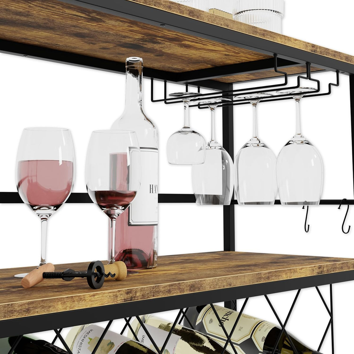 Large Wine Rack with Glass Holder, Metal Bottle Holder and Wood Countertop for Wine & Champagne - Furniture > Dining > Wine Racks - Rivercity House & Home Co. (ABN 18 642 972 209) - Affordable Modern Furniture Australia