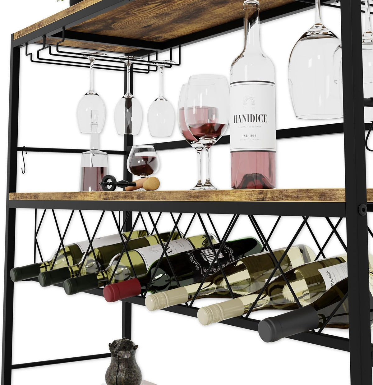 Large Wine Rack with Glass Holder, Metal Bottle Holder and Wood Countertop for Wine & Champagne - Furniture > Dining > Wine Racks - Rivercity House & Home Co. (ABN 18 642 972 209) - Affordable Modern Furniture Australia