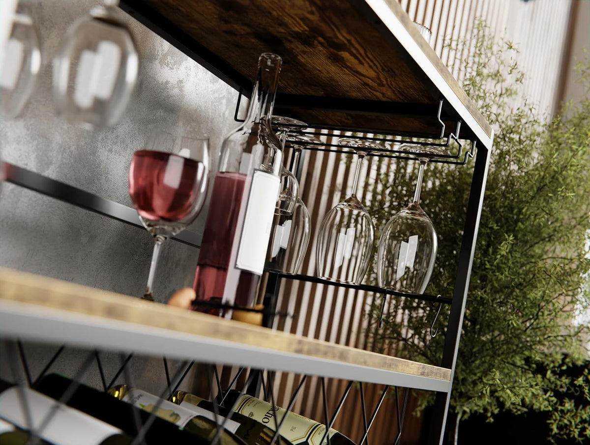 Large Wine Rack with Glass Holder, Metal Bottle Holder and Wood Countertop for Wine & Champagne - Furniture > Dining > Wine Racks - Rivercity House & Home Co. (ABN 18 642 972 209) - Affordable Modern Furniture Australia