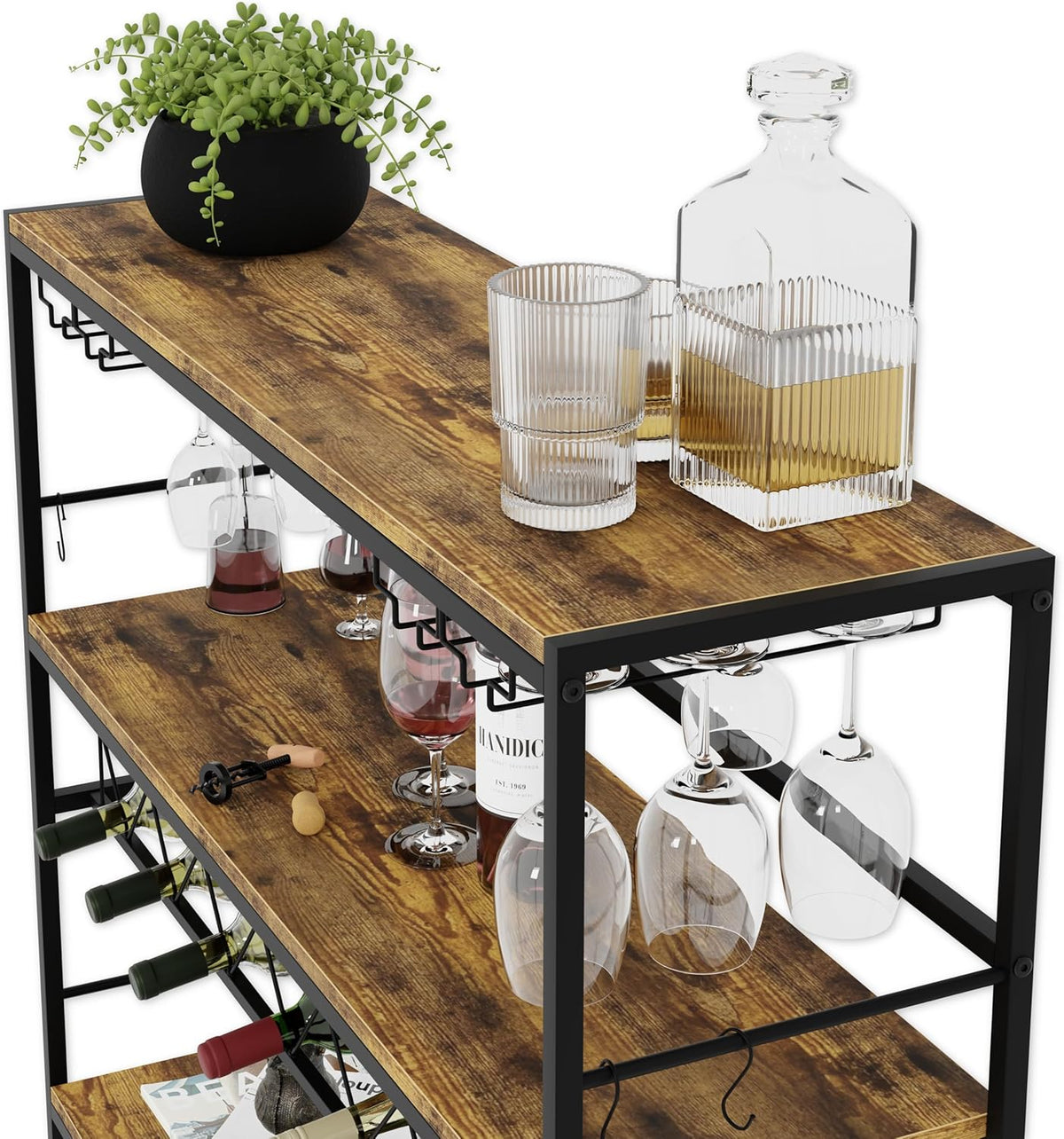 Large Wine Rack with Glass Holder, Metal Bottle Holder and Wood Countertop for Wine & Champagne - Furniture > Dining > Wine Racks - Rivercity House & Home Co. (ABN 18 642 972 209) - Affordable Modern Furniture Australia