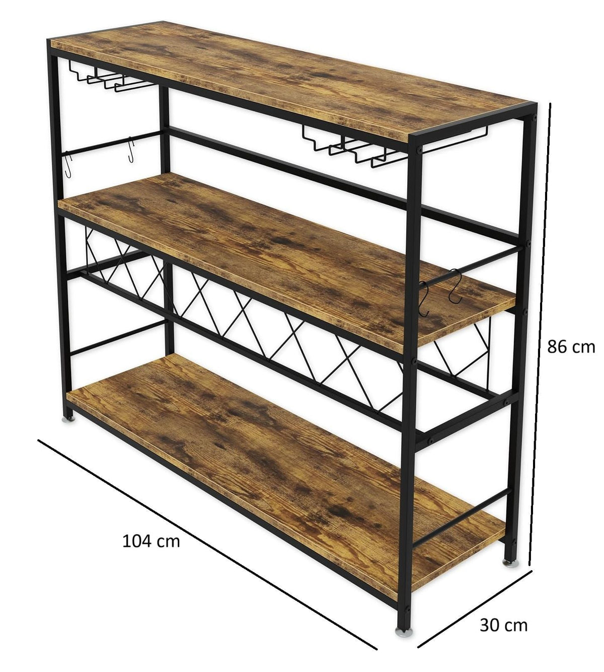 Large Wine Rack with Glass Holder, Metal Bottle Holder and Wood Countertop for Wine & Champagne - Furniture > Dining > Wine Racks - Rivercity House & Home Co. (ABN 18 642 972 209) - Affordable Modern Furniture Australia