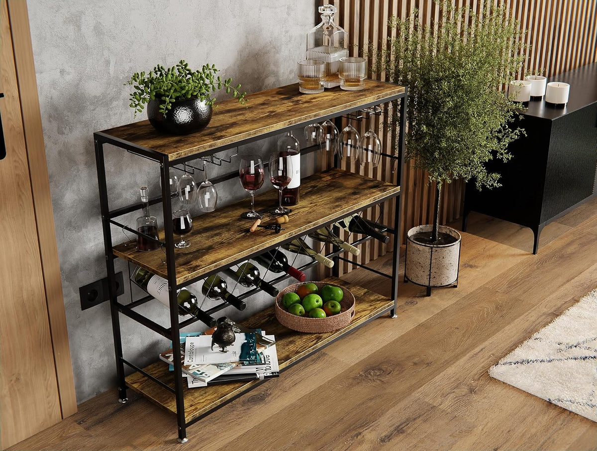 Large Wine Rack with Glass Holder, Metal Bottle Holder and Wood Countertop for Wine & Champagne - Furniture > Dining > Wine Racks - Rivercity House & Home Co. (ABN 18 642 972 209) - Affordable Modern Furniture Australia