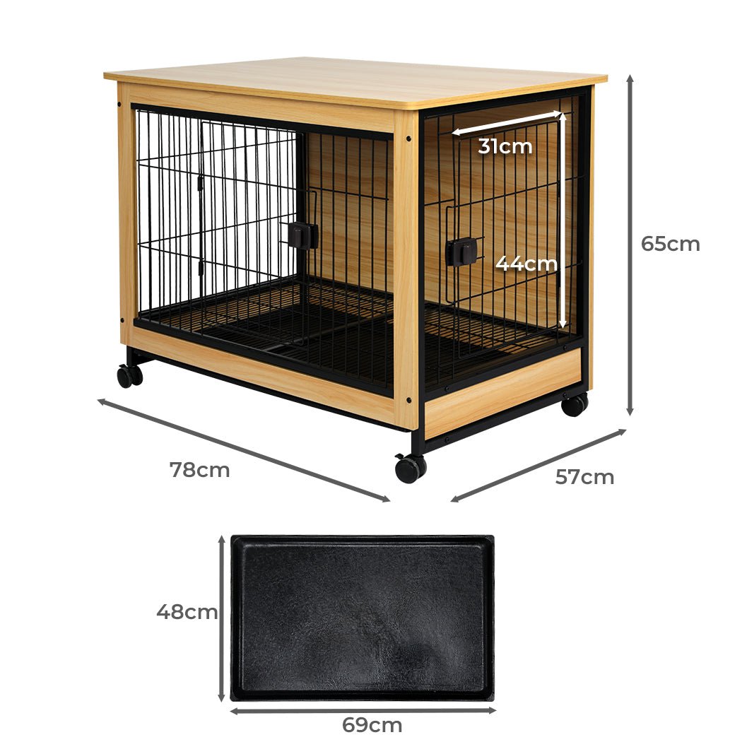 Large Wooden Wire Dog Kennel Side End with Tray - Wood and Black - Rivercity House & Home Co. (ABN 18 642 972 209) - Affordable Modern Furniture Australia