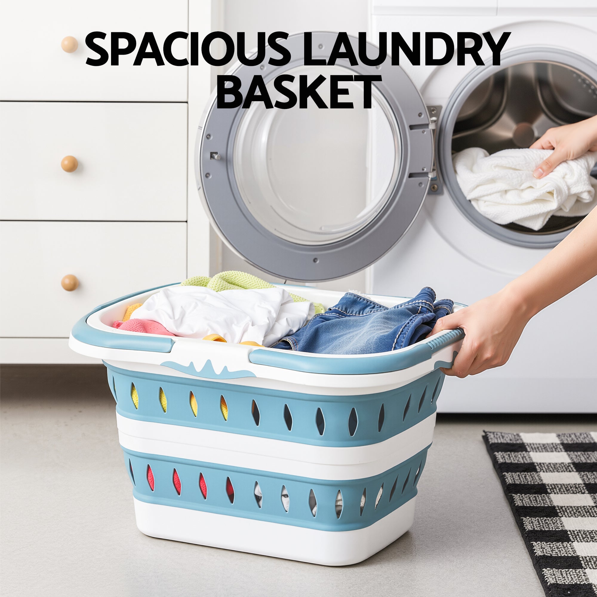 Laundry Basket Hamper Large Foldable Washing Clothes Storage Organiser Blue - Home & Garden > Laundry & Cleaning > Laundry Baskets - Rivercity House & Home Co. (ABN 18 642 972 209) - Affordable Modern Furniture Australia