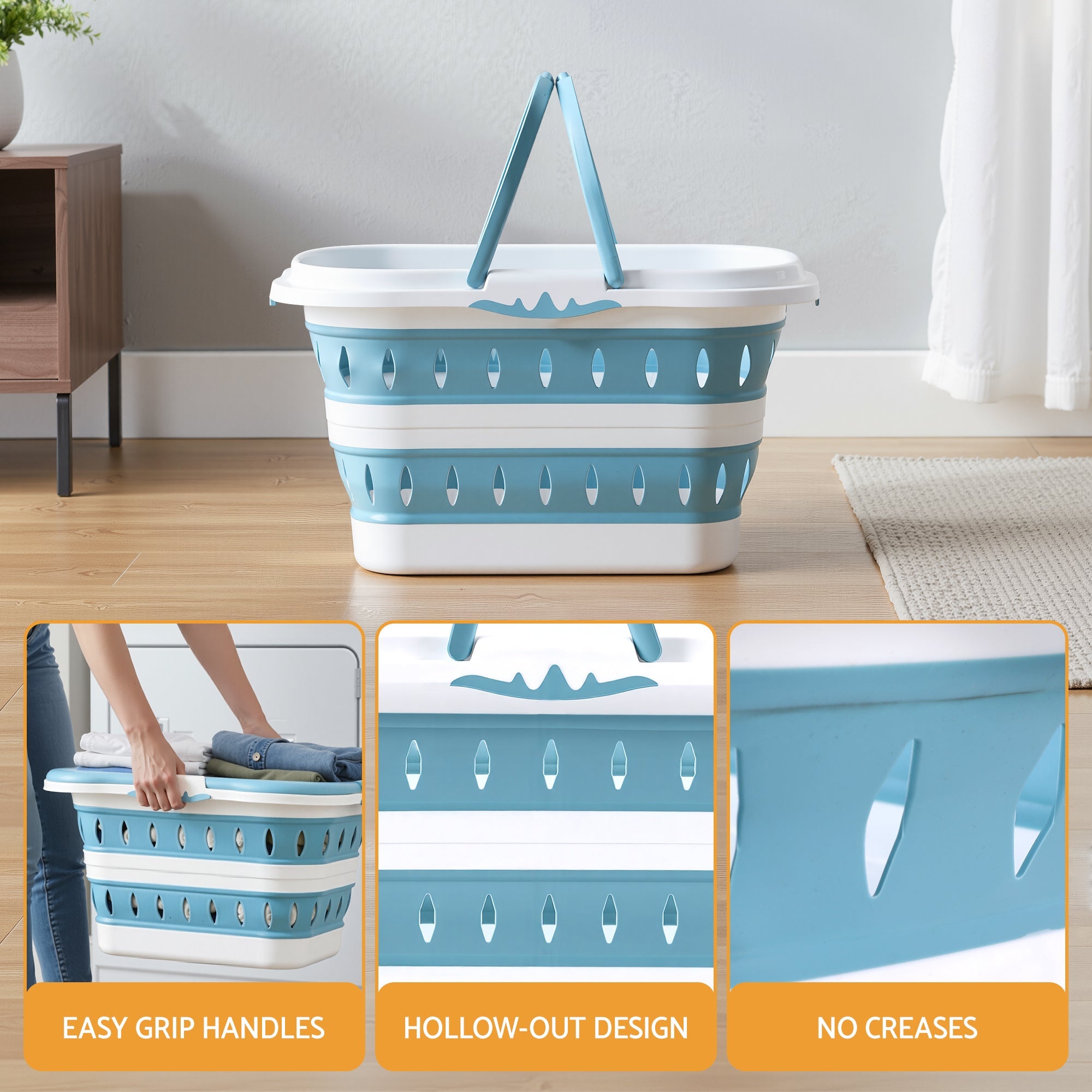 Laundry Basket Hamper Large Foldable Washing Clothes Storage Organiser Blue - Home & Garden > Laundry & Cleaning > Laundry Baskets - Rivercity House & Home Co. (ABN 18 642 972 209) - Affordable Modern Furniture Australia