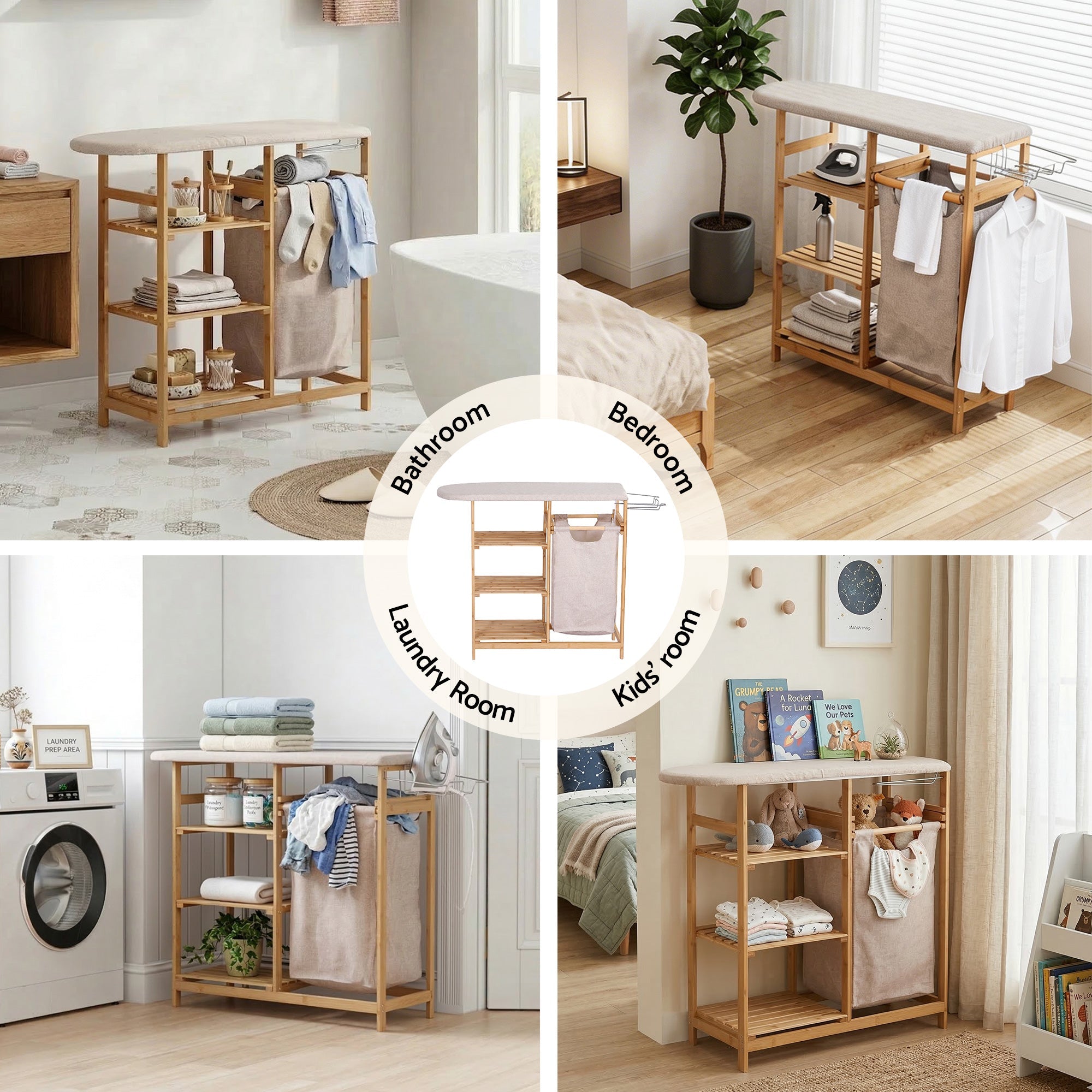 Laundry Basket Hamper with Ironing Board Bamboo - Home & Garden > Laundry & Cleaning > Laundry Baskets - Rivercity House & Home Co. (ABN 18 642 972 209) - Affordable Modern Furniture Australia