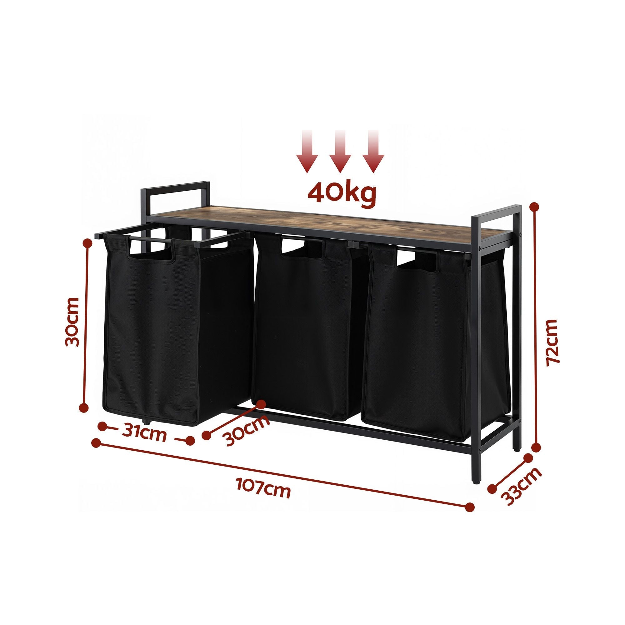 Laundry Basket with 3 Pull - out Bags Metal Frame Black - Home & Garden > Laundry & Cleaning > Laundry Baskets - Rivercity House & Home Co. (ABN 18 642 972 209) - Affordable Modern Furniture Australia