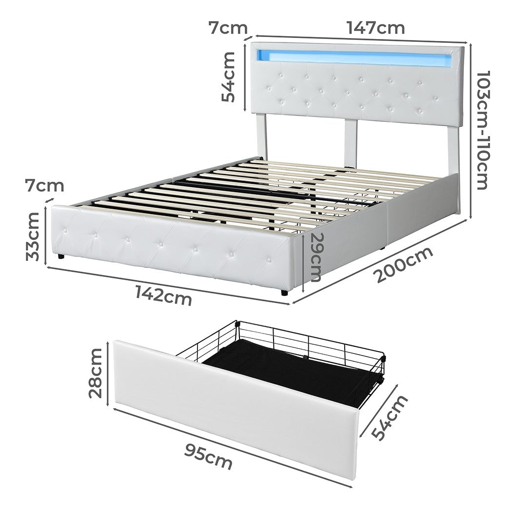 Lawson LED Storage Double Bed Frame with USB Ports – White PU Leather - Rivercity House & Home Co. (ABN 18 642 972 209) - Affordable Modern Furniture Australia