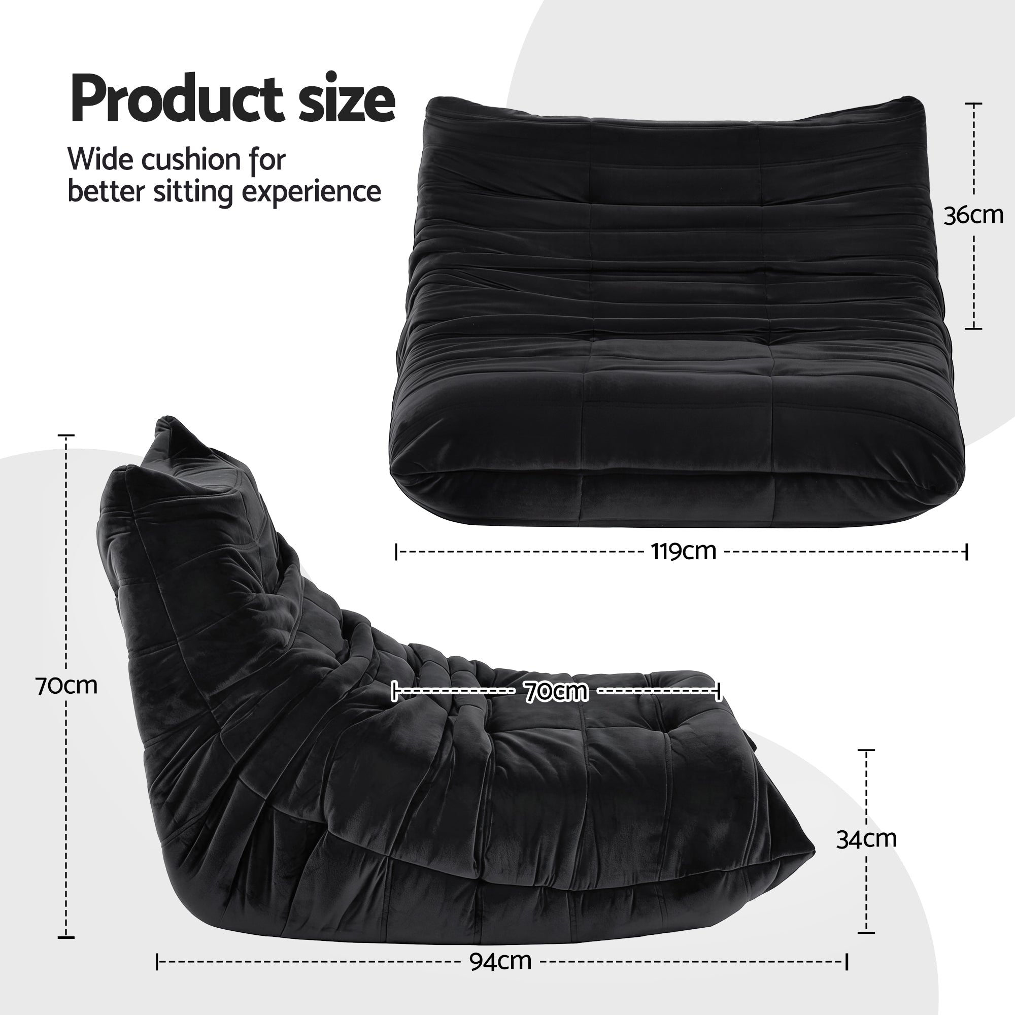 Lazy Sofa 2 Seaters Accent Caterpillar Chair Floor Couch Armless Lounge - Furniture > Sofas > Sofas & Sofa Beds - Rivercity House & Home Co. (ABN 18 642 972 209) - Affordable Modern Furniture Australia
