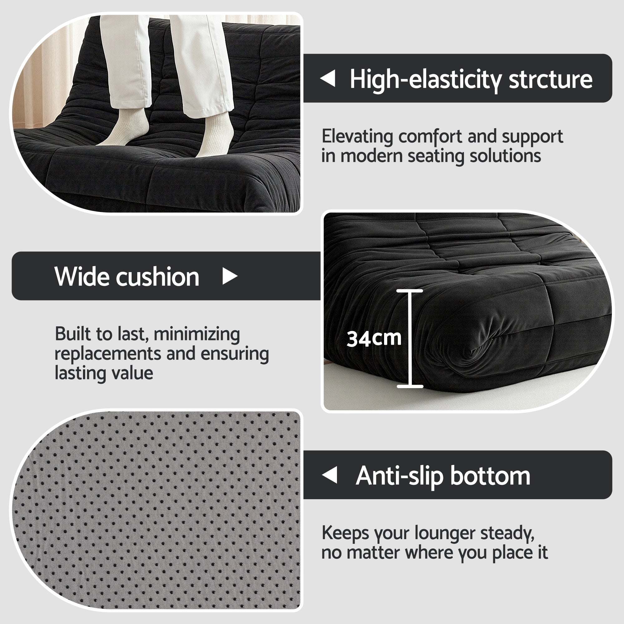 Lazy Sofa 2 Seaters Accent Caterpillar Chair Floor Couch Armless Lounge - Furniture > Sofas > Sofas & Sofa Beds - Rivercity House & Home Co. (ABN 18 642 972 209) - Affordable Modern Furniture Australia