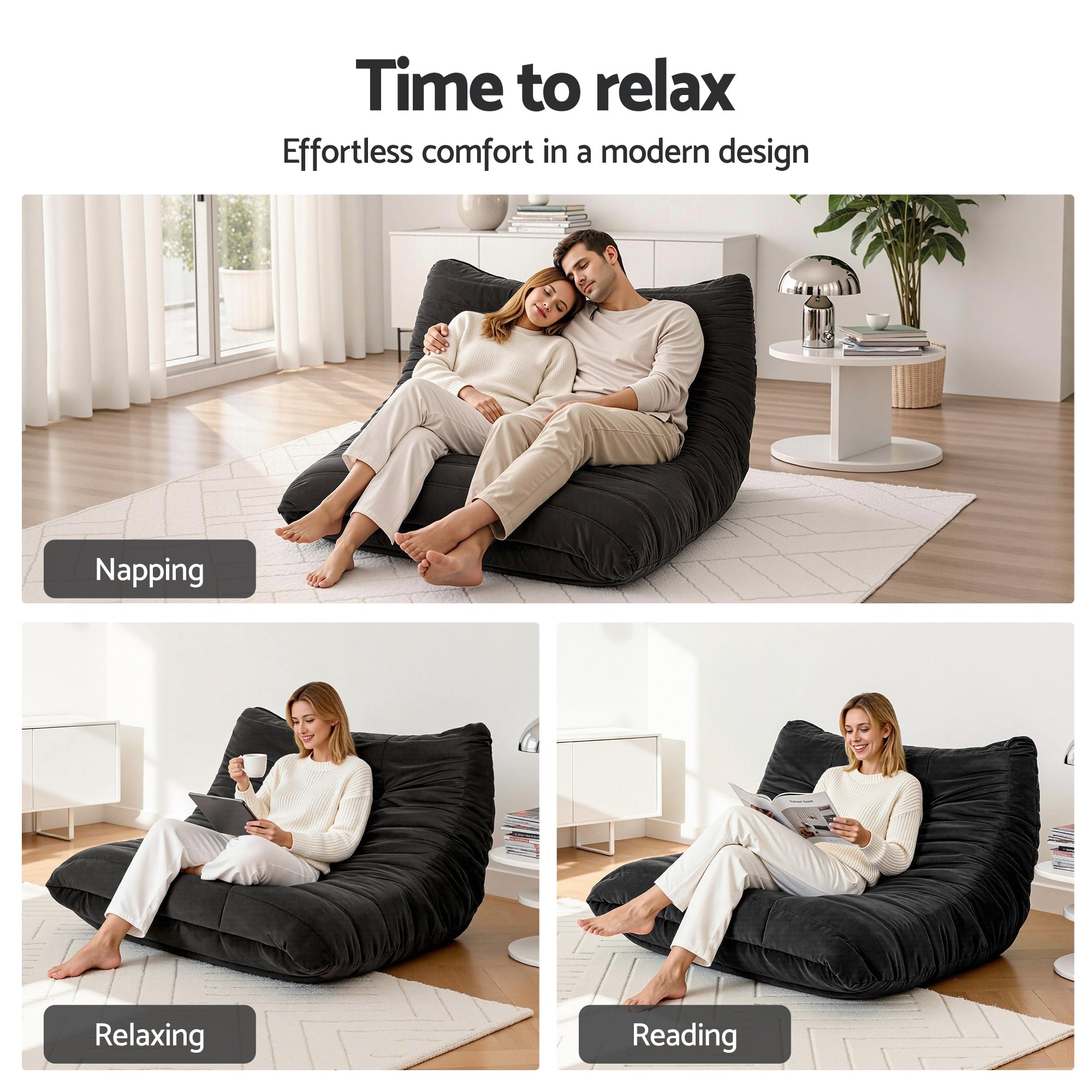 Lazy Sofa 2 Seaters Accent Caterpillar Chair Floor Couch Armless Lounge - Furniture > Sofas > Sofas & Sofa Beds - Rivercity House & Home Co. (ABN 18 642 972 209) - Affordable Modern Furniture Australia