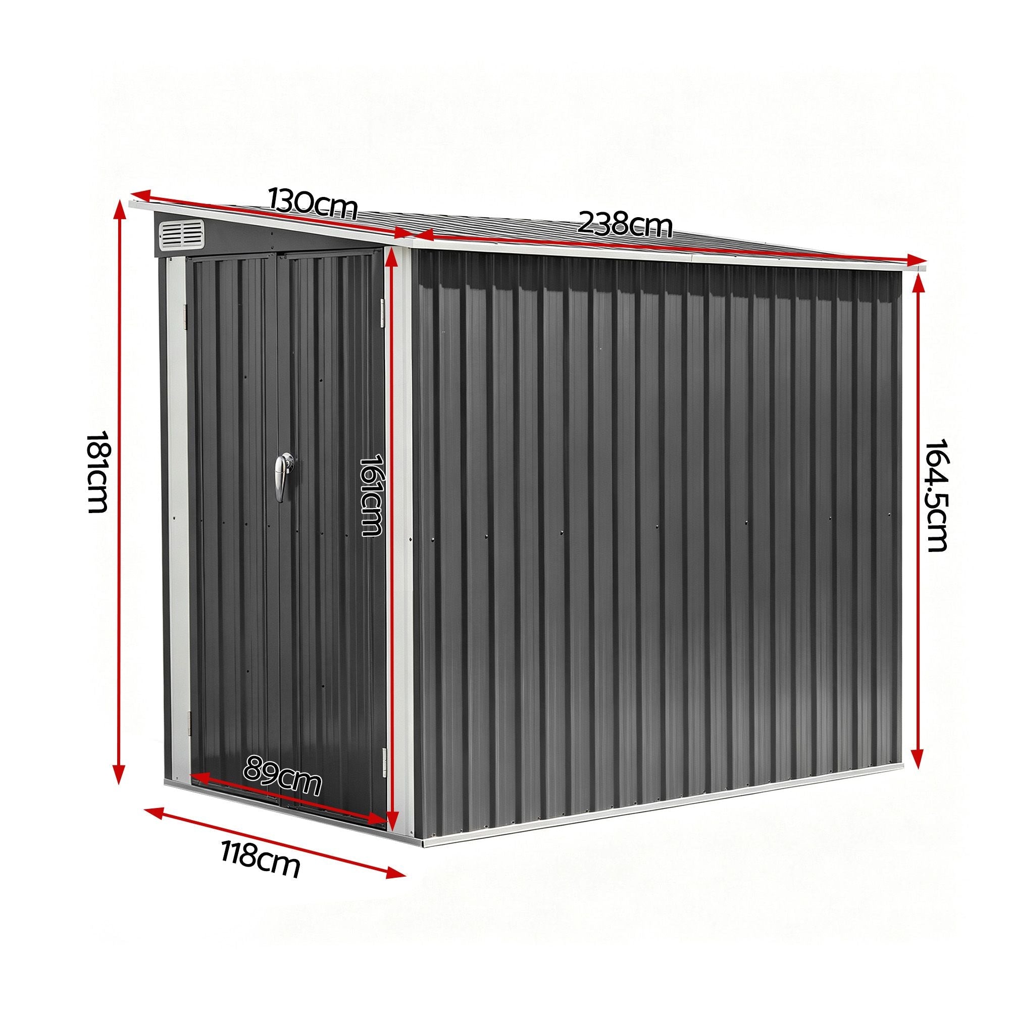 Lean To Garden Shed 118x238cm Outdoor Storage Bike Shelter - Grey - Home & Garden > Storage > Sheds - Rivercity House & Home Co. (ABN 18 642 972 209) - Affordable Modern Furniture Australia