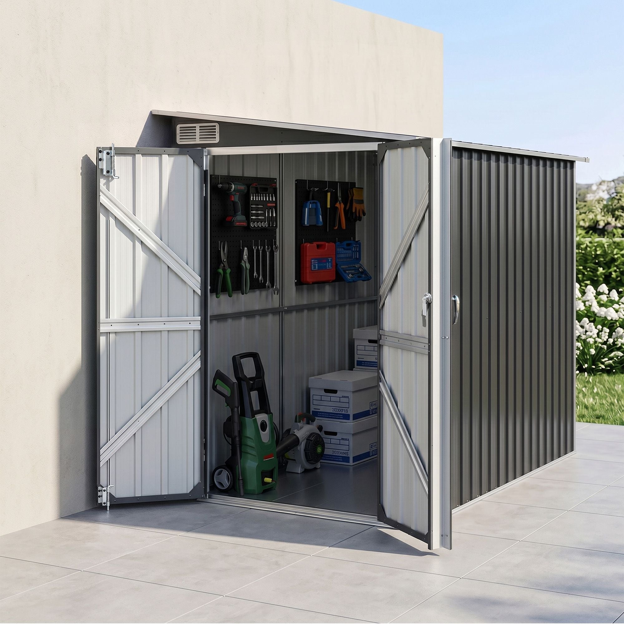 Lean To Garden Shed 118x238cm Outdoor Storage Bike Shelter - Grey - Home & Garden > Storage > Sheds - Rivercity House & Home Co. (ABN 18 642 972 209) - Affordable Modern Furniture Australia