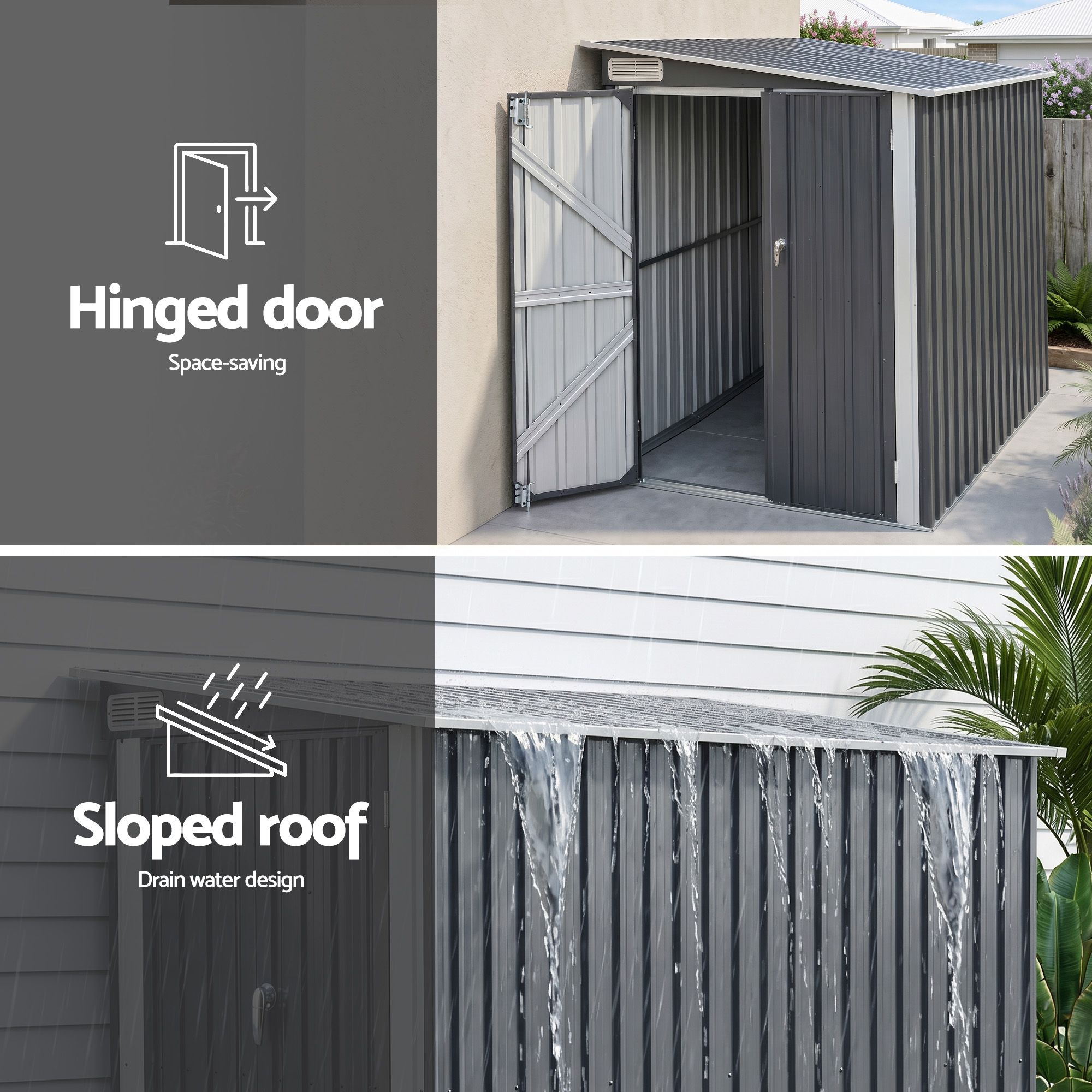 Lean To Garden Shed 118x238cm Outdoor Storage Bike Shelter - Grey - Home & Garden > Storage > Sheds - Rivercity House & Home Co. (ABN 18 642 972 209) - Affordable Modern Furniture Australia