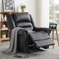Manual Faux Leather Recliner Chair with USB Port, Overstuffed Armchair Sofa for Living Room and Nursery - Black