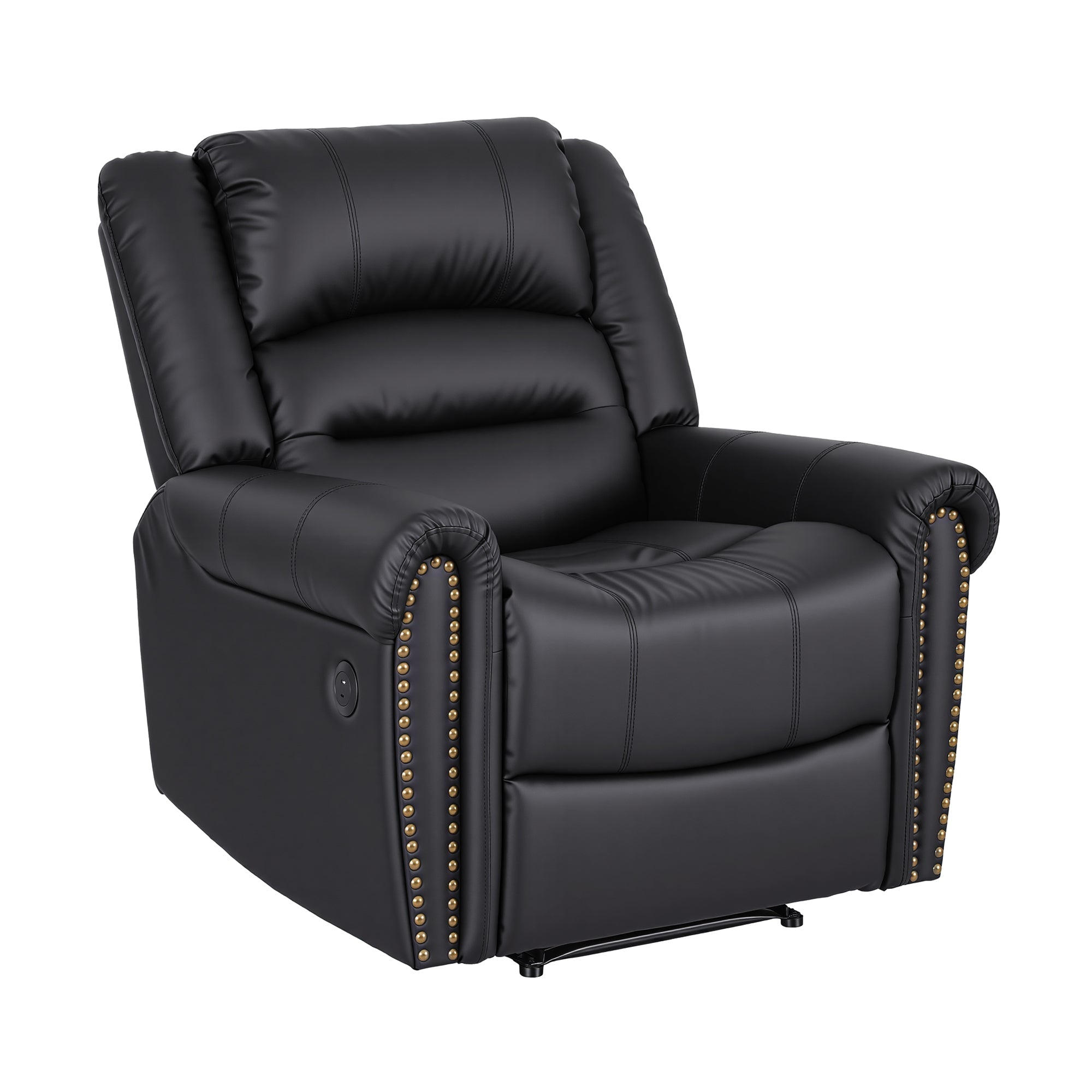 Leather Manual Recliner Chair with USB Charge Port, Overstuffed Armchair Sofa for Living Room and Nursery, Asjustable Theater Reclining Lounge with Comfortable Wide Seat, 150kg Capacity, Black - Furniture > Bar Stools & Chairs > Arm Chairs & Recliners - Rivercity House & Home Co. (ABN 18 642 972 209) - Affordable Modern Furniture Australia