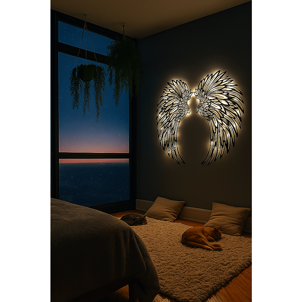 LED Angel Wing Metal Wall Art Wrought Iron Wings Sculpture with Fairy Lights - Vintage Finish - Home & Garden > Wall Art > 3D Wall Art - Rivercity House & Home Co. (ABN 18 642 972 209) - Affordable Modern Furniture Australia