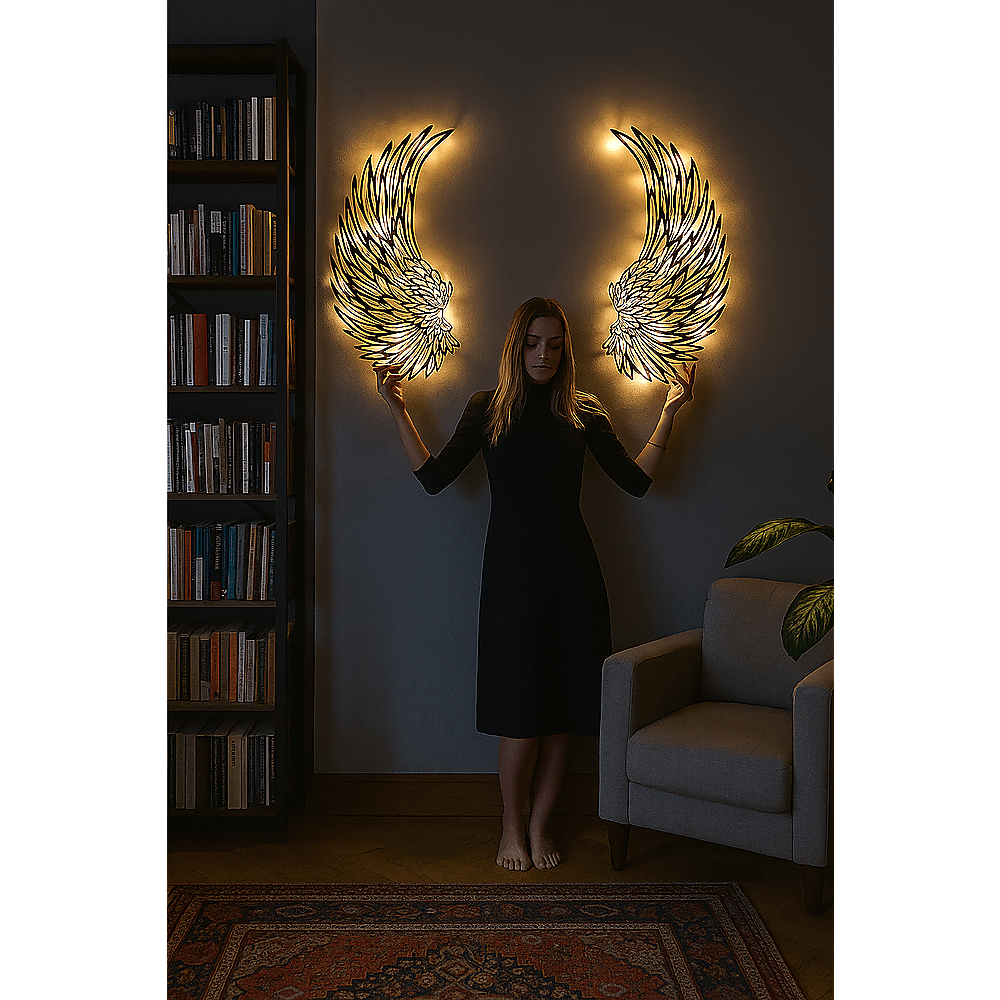 LED Angel Wing Metal Wall Art Wrought Iron Wings Sculpture with Fairy Lights - Vintage Finish - Home & Garden > Wall Art > 3D Wall Art - Rivercity House & Home Co. (ABN 18 642 972 209) - Affordable Modern Furniture Australia