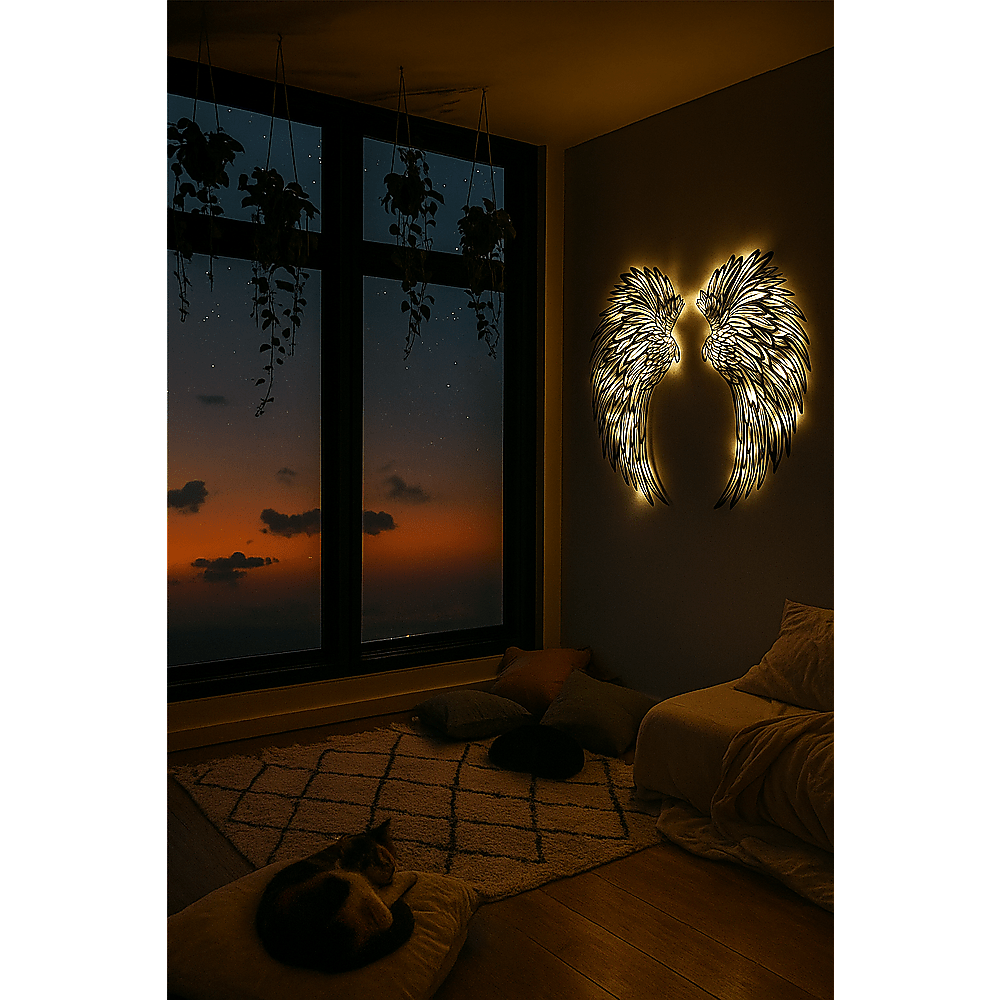 LED Angel Wing Metal Wall Art Wrought Iron Wings Sculpture with Fairy Lights - Vintage Finish - Home & Garden > Wall Art > 3D Wall Art - Rivercity House & Home Co. (ABN 18 642 972 209) - Affordable Modern Furniture Australia