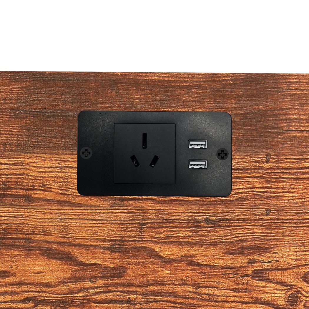 LED Bedside Table with 2 Drawers, USB Ports & Power Outlets - Rustic Brown - Rivercity House & Home Co. (ABN 18 642 972 209) - Affordable Modern Furniture Australia