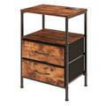 LED Bedside Table with 2 Drawers, USB Ports & Power Outlets - Rustic Brown
