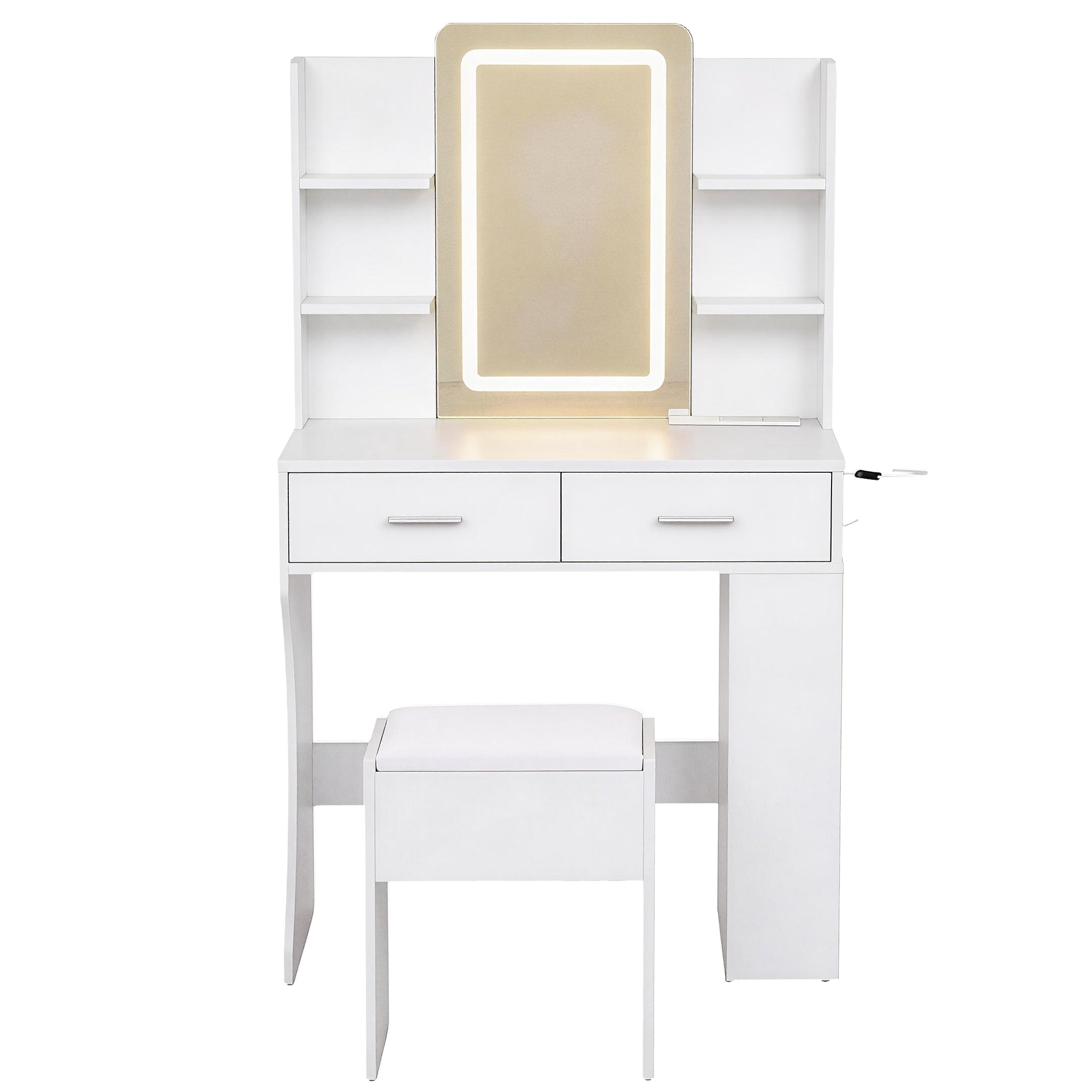 LED Dressing Table Vanity Desk Set with Stool and Charging Station - White - Furniture > Bedroom > Dressing Vanity & Dressing Tables - Rivercity House & Home Co. (ABN 18 642 972 209) - Affordable Modern Furniture Australia