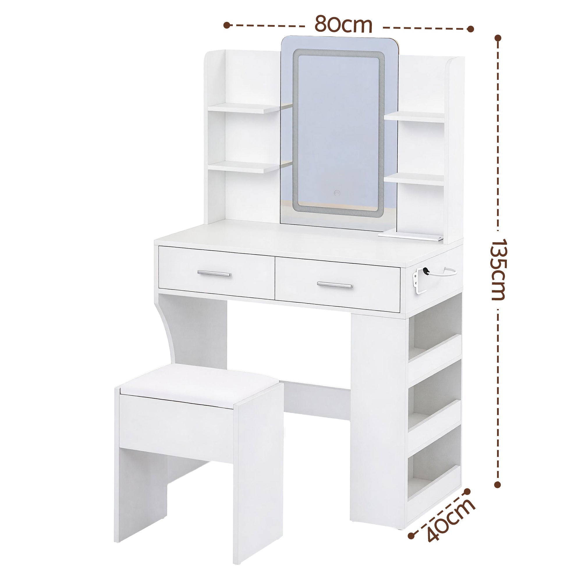 LED Dressing Table Vanity Desk Set with Stool and Charging Station - White - Furniture > Bedroom > Dressing Vanity & Dressing Tables - Rivercity House & Home Co. (ABN 18 642 972 209) - Affordable Modern Furniture Australia