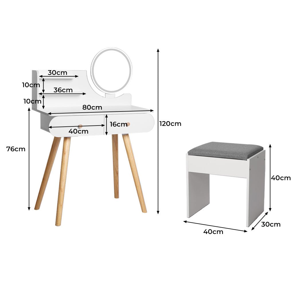 LED Dressing Table with 3 - Color Dimming Mirror and Stool - White - Rivercity House & Home Co. (ABN 18 642 972 209) - Affordable Modern Furniture Australia
