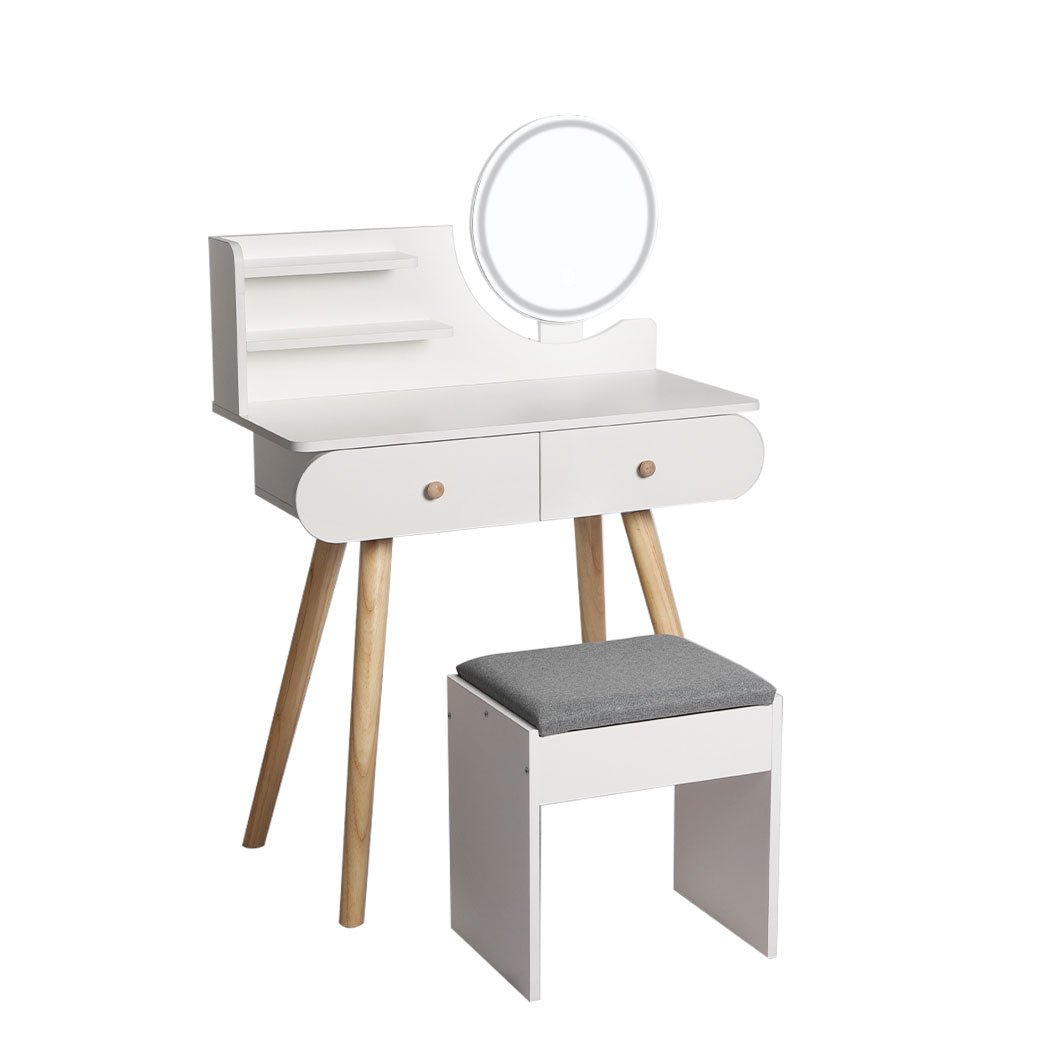 LED Dressing Table with 3 - Color Dimming Mirror and Stool - White - Rivercity House & Home Co. (ABN 18 642 972 209) - Affordable Modern Furniture Australia