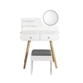 LED Dressing Table with 3-Color Dimming Mirror and Stool - White