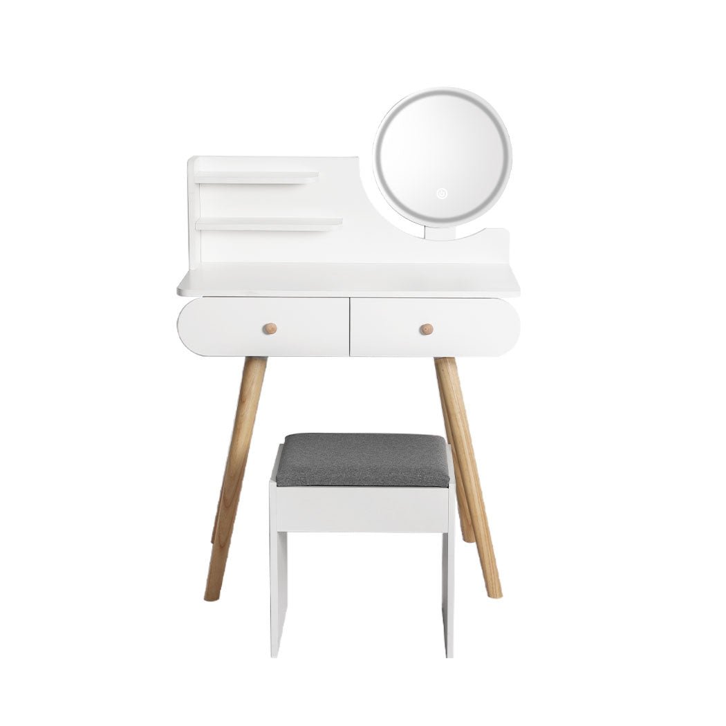 LED Dressing Table with 3 - Color Dimming Mirror and Stool - White - Rivercity House & Home Co. (ABN 18 642 972 209) - Affordable Modern Furniture Australia