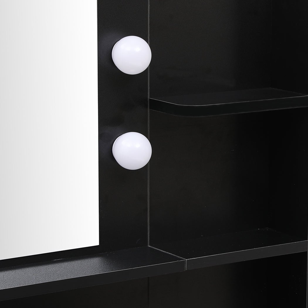 LED Dressing Table with Stool and 11 Bulb Vanity Mirror USB Powered - Black and Brown - Rivercity House & Home Co. (ABN 18 642 972 209) - Affordable Modern Furniture Australia